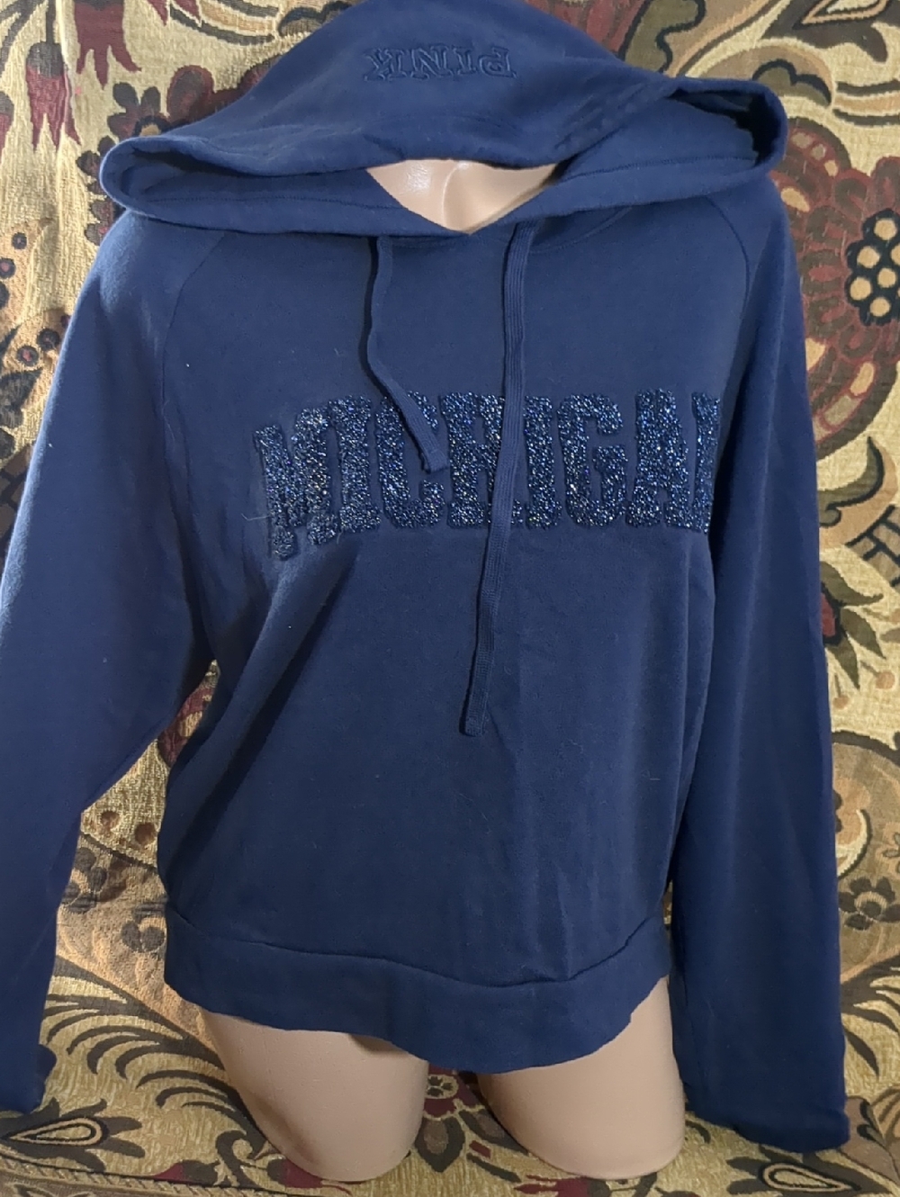 PINK Victoria's Secret Navy Blue sparkle Logo Hoodie